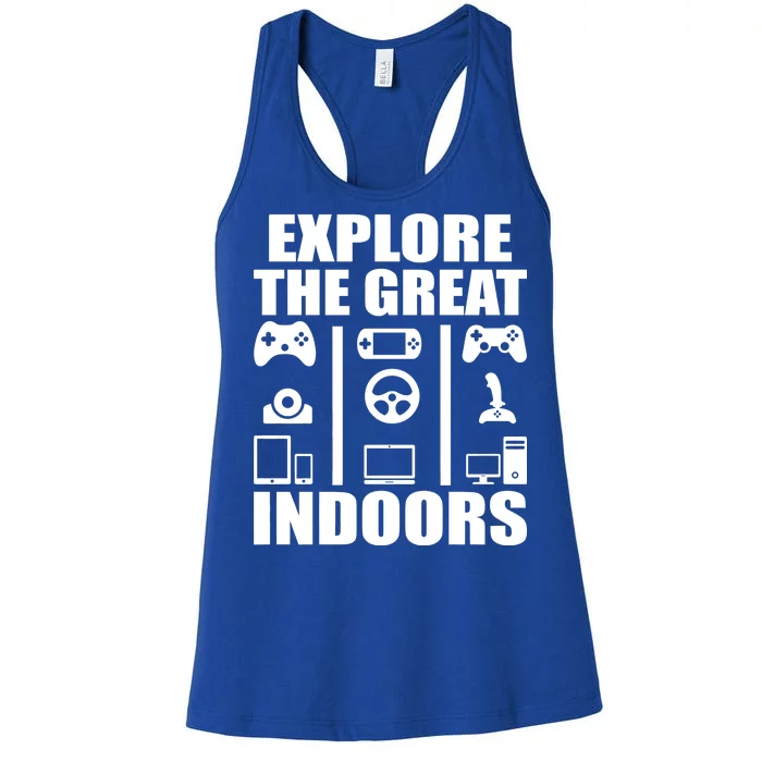 Explore The Great Indoors Funny Video Game Women's Racerback Tank