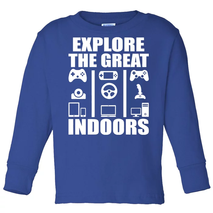 Explore The Great Indoors Funny Video Game Toddler Long Sleeve Shirt