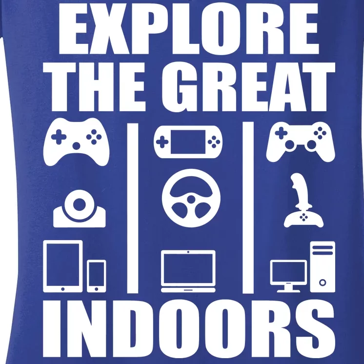 Explore The Great Indoors Funny Video Game Women's V-Neck T-Shirt