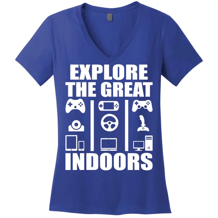 Explore The Great Indoors Funny Video Game Women's V-Neck T-Shirt