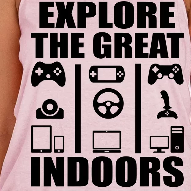 Explore The Great Indoors Funny Video Game Women's Knotted Racerback Tank