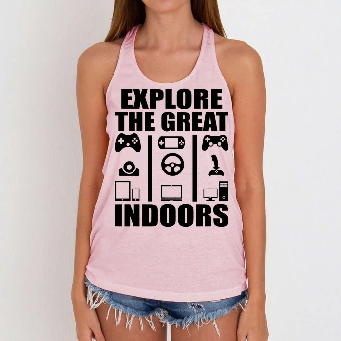 Explore The Great Indoors Funny Video Game Women's Knotted Racerback Tank