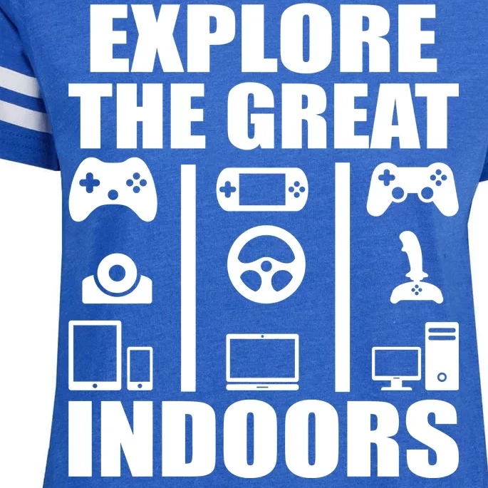 Explore The Great Indoors Funny Video Game Enza Ladies Jersey Football T-Shirt