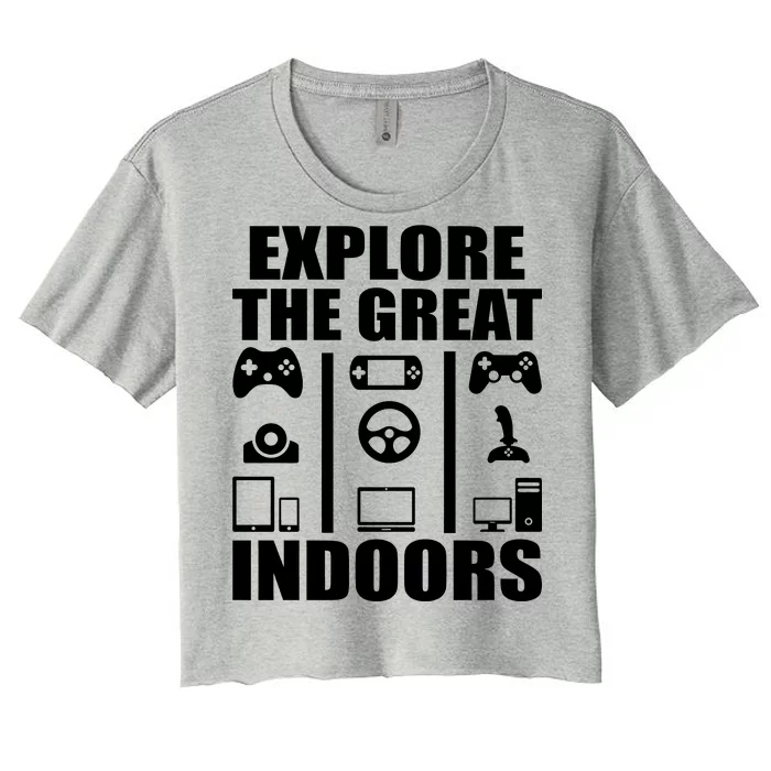 Explore The Great Indoors Funny Video Game Women's Crop Top Tee