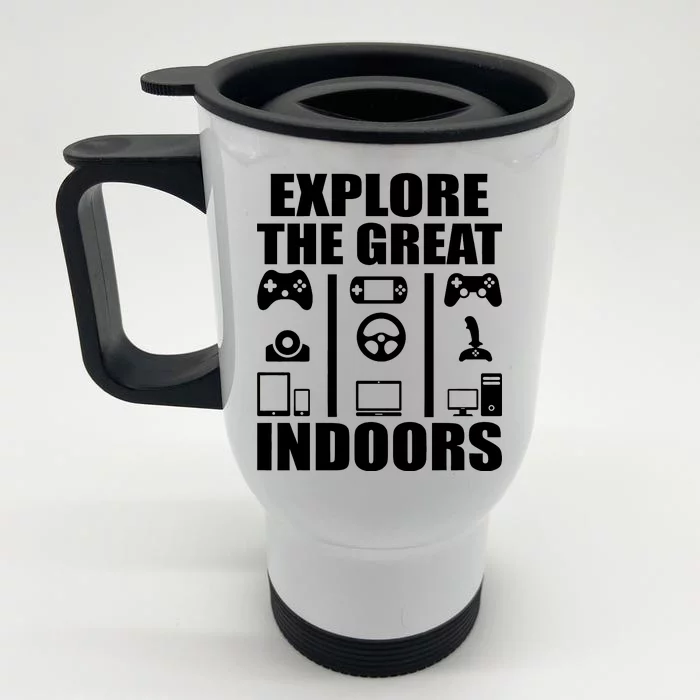 Explore The Great Indoors Funny Video Game Front & Back Stainless Steel Travel Mug