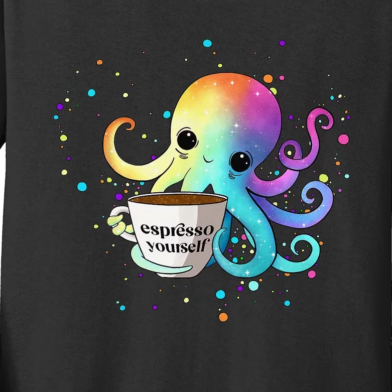 Espresso Yourself Cute Rainbow Octopus Coffee Mug Design Kids Long Sleeve Shirt