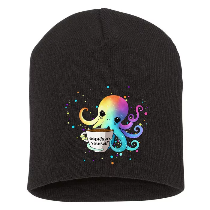 Espresso Yourself Cute Rainbow Octopus Coffee Mug Design Short Acrylic Beanie