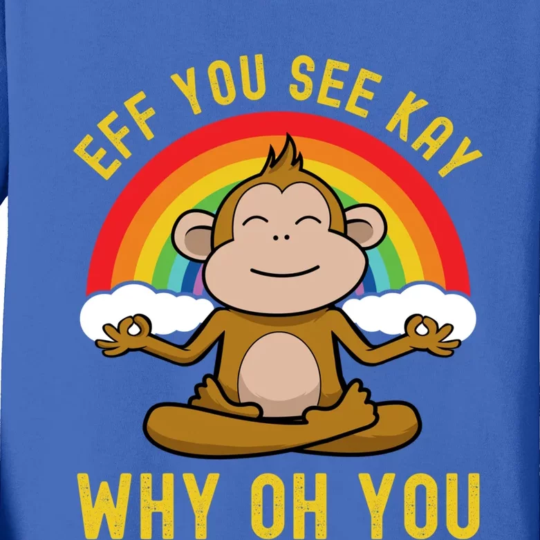 Eff You See Kay Why Oh You Funny Rainbow Monkey Yoga Lover Cool Gift Kids Long Sleeve Shirt