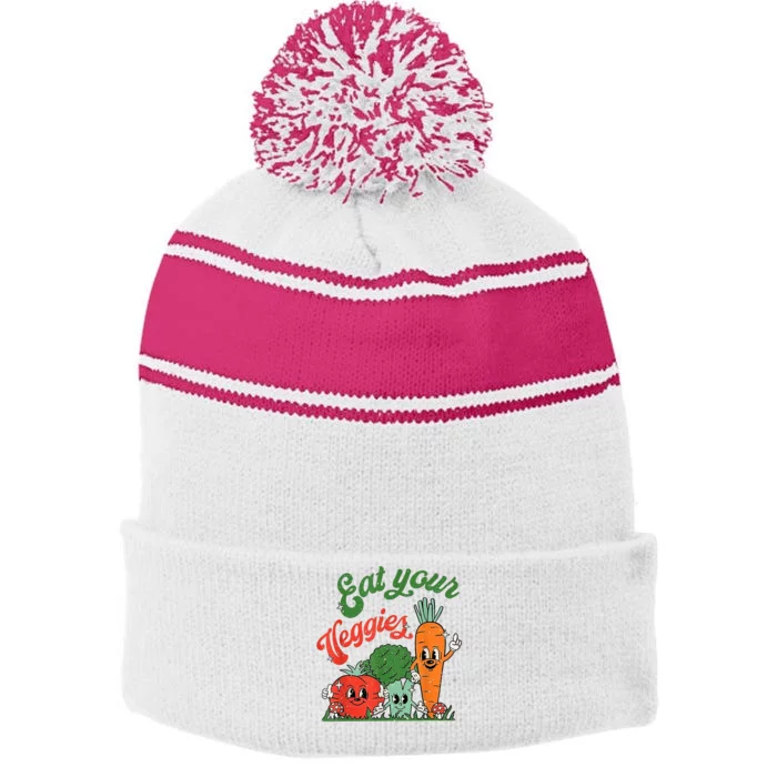 Eat Your Veggies Stripe Pom Pom Beanie