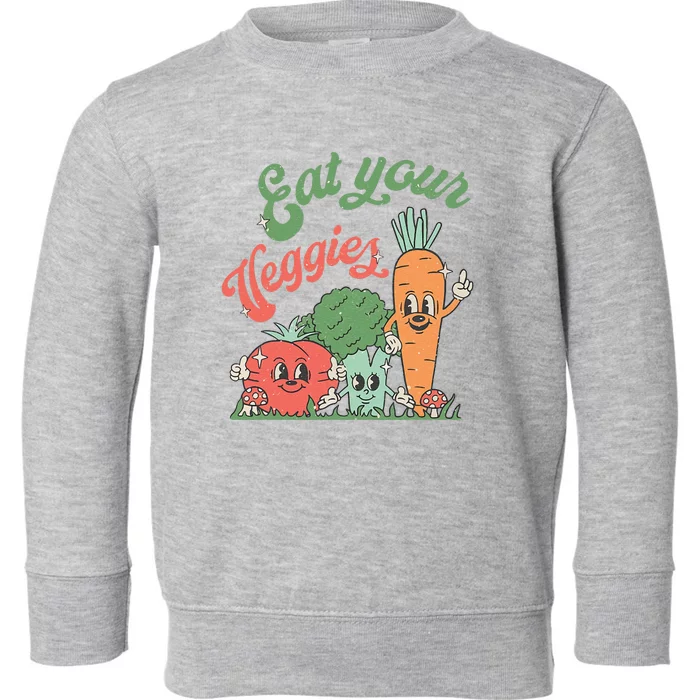 Eat Your Veggies Retro Vegan Farmer Market Vegetable Toddler Sweatshirt