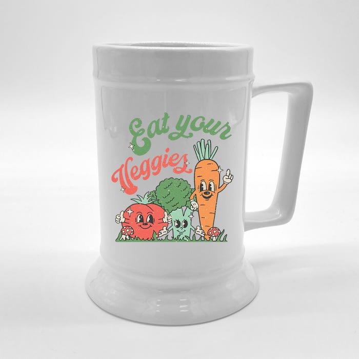 Eat Your Veggies Retro Vegan Farmer Market Vegetable Front & Back Beer Stein