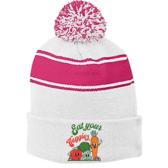 Eat Your Veggies Stripe Pom Pom Beanie