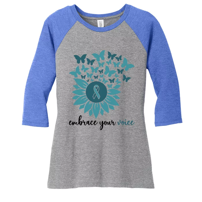 Embrace Your Voice Sexual Assault Awareness Sunflower Ribbon Great Gift Women's Tri-Blend 3/4-Sleeve Raglan Shirt