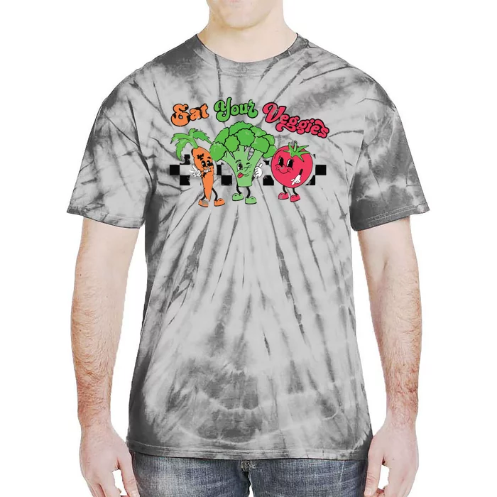 Eat Your Veggies Retro 90s Style Vegetable Funny Vegan Month Tie-Dye T-Shirt