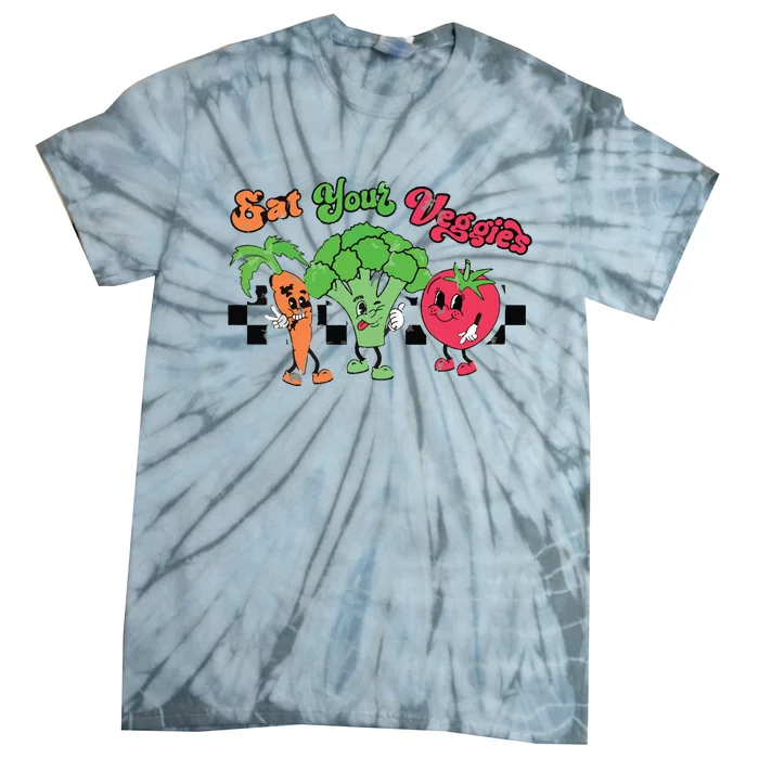 Eat Your Veggies Retro 90s Style Vegetable Funny Vegan Month Tie-Dye T-Shirt