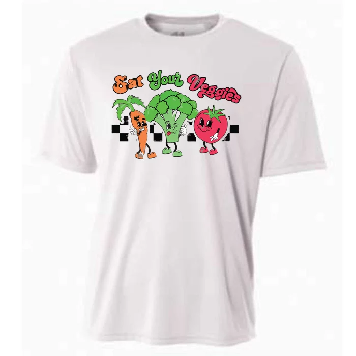 Eat Your Veggies Retro 90s Style Vegetable Funny Vegan Month Cooling Performance Crew T-Shirt