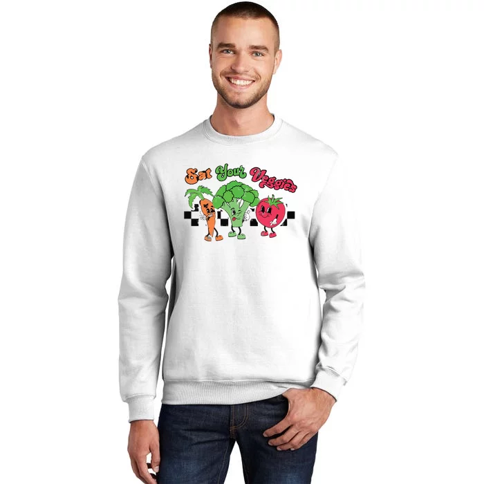 Eat Your Veggies Retro 90s Style Vegetable Funny Vegan Month Sweatshirt