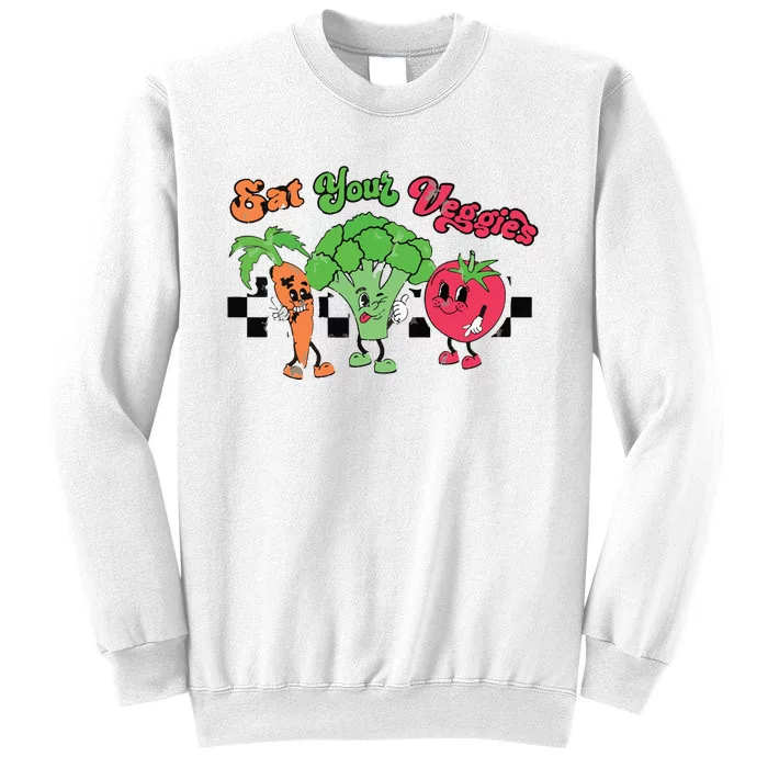 Eat Your Veggies Retro 90s Style Vegetable Funny Vegan Month Sweatshirt