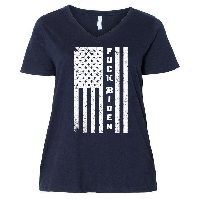F--ck Biden American Flag Women's V-Neck Plus Size T-Shirt