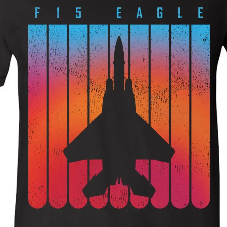 F-15 Eagle Jet Fighter Retro V-Neck T-Shirt