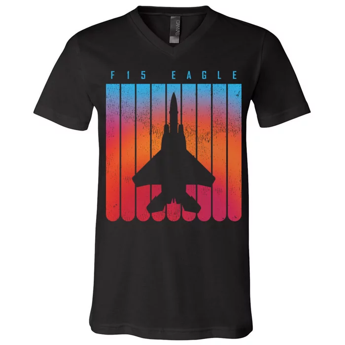 F-15 Eagle Jet Fighter Retro V-Neck T-Shirt