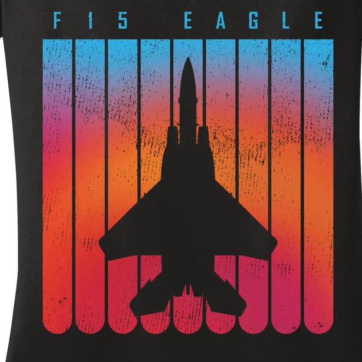 F-15 Eagle Jet Fighter Retro Women's V-Neck T-Shirt