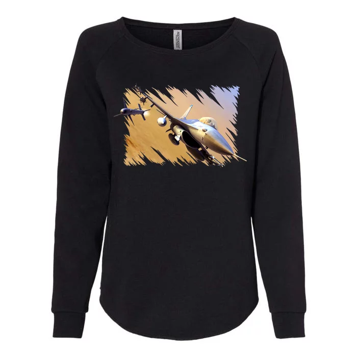 F-16 Fighter Jet Womens California Wash Sweatshirt