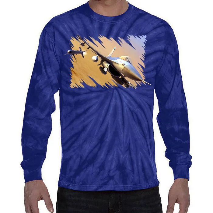 F-16 Fighter Jet Tie-Dye Long Sleeve Shirt