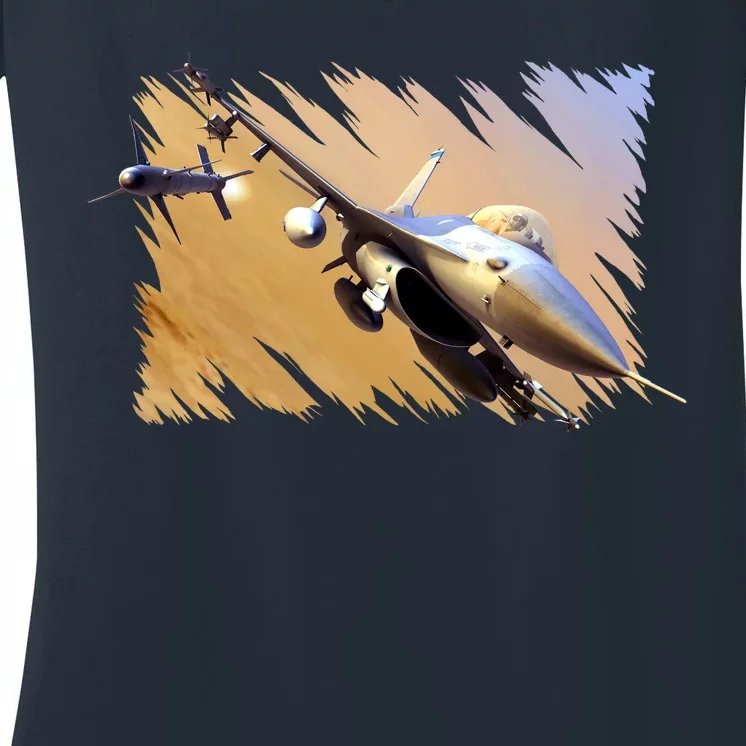 F-16 Fighter Jet Women's V-Neck T-Shirt