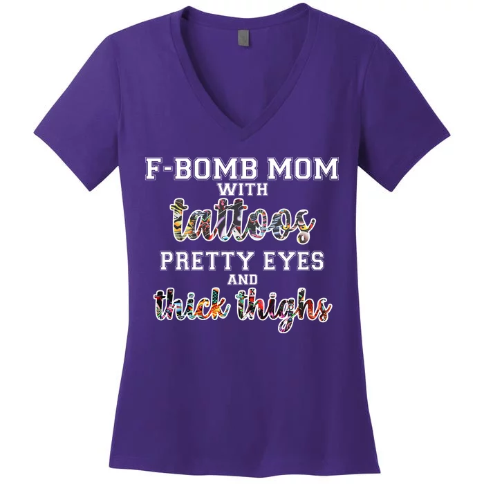 F-Bomb Mom With Tattoos and Thick Thighs Women's V-Neck T-Shirt