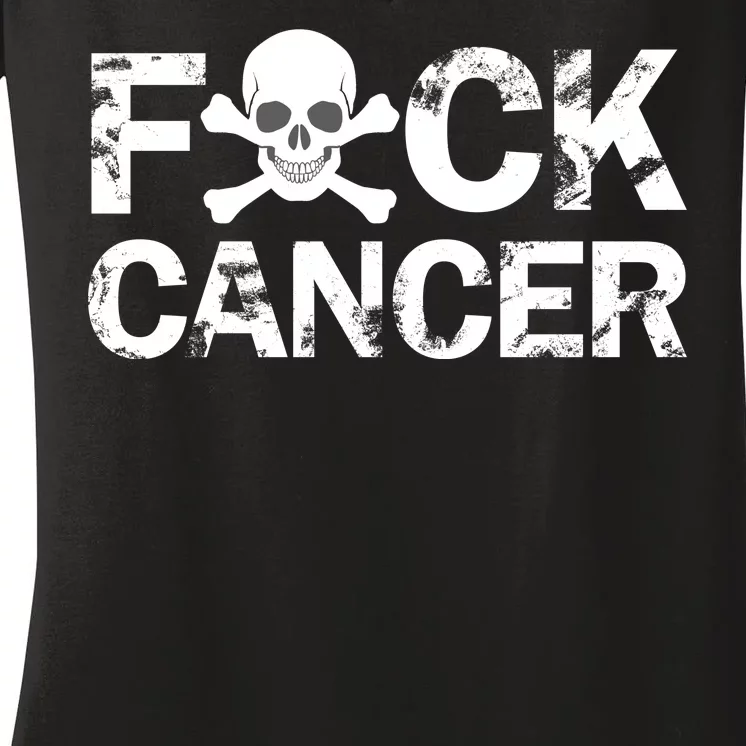 F Cancer Crossbone Skeleton Women's V-Neck T-Shirt