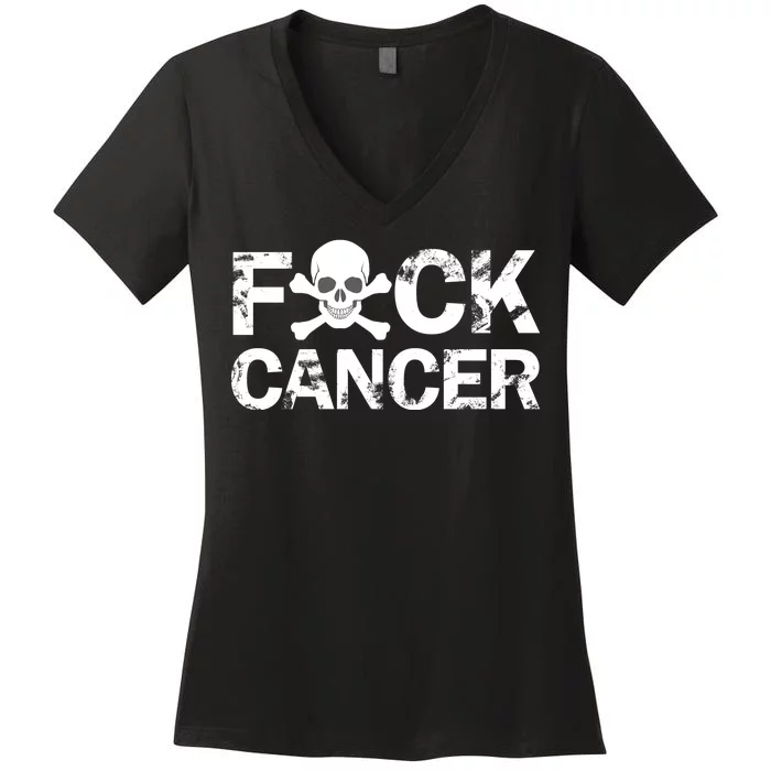 F Cancer Crossbone Skeleton Women's V-Neck T-Shirt