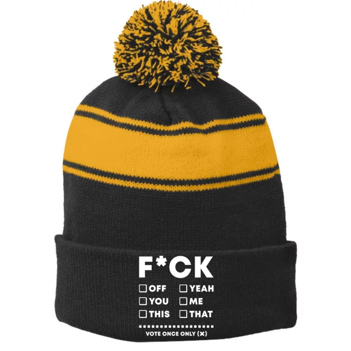 F Check Box Funny Sarcastic Stripe Pom Pom Beanie