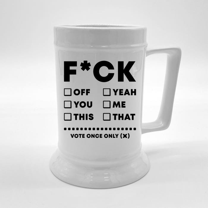 F Check Box Funny Sarcastic Front & Back Beer Stein