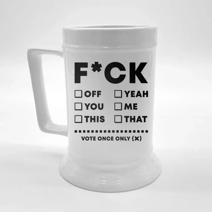 F Check Box Funny Sarcastic Front & Back Beer Stein