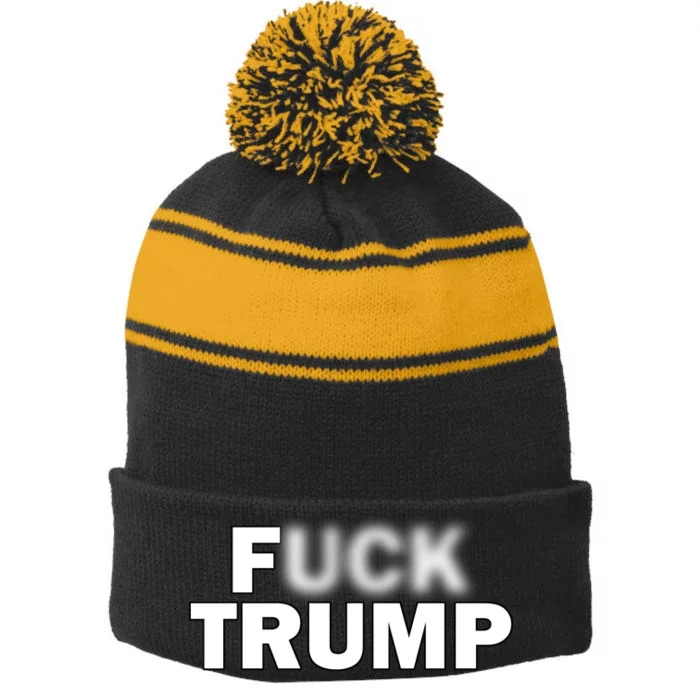 F Trump Blurry Logo Stripe Pom Pom Beanie