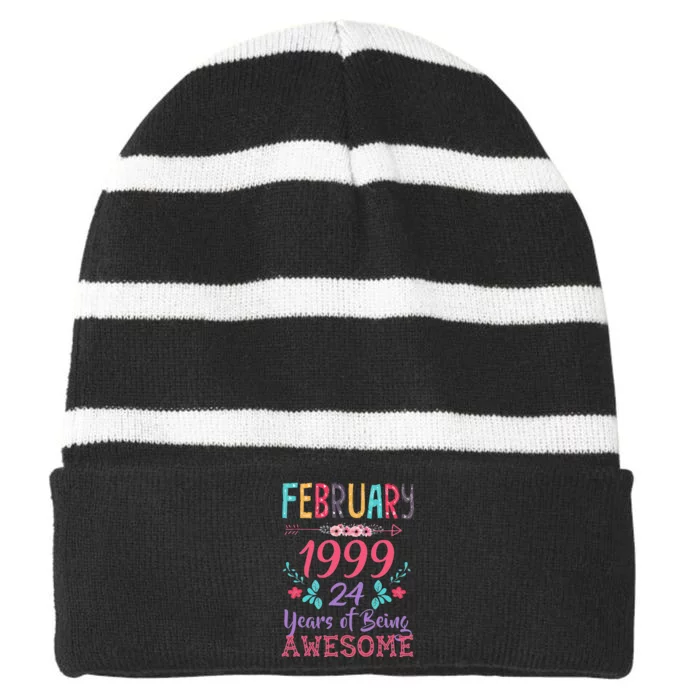 February 1999 24th Birthday Gift 24 Years Old Striped Beanie with Solid Band