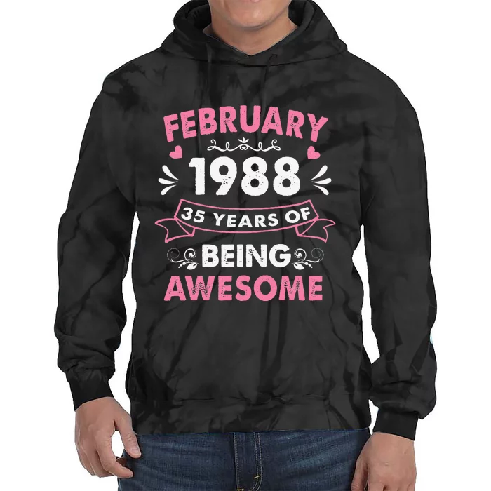 February 1988 35 Years Of Being Awesome 35th Birthday Gift Tie Dye Hoodie