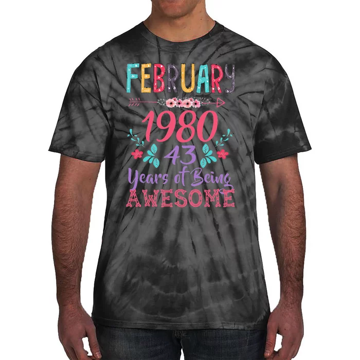 February 1980 43rd Birthday Gift 43 Years Old Tie-Dye T-Shirt