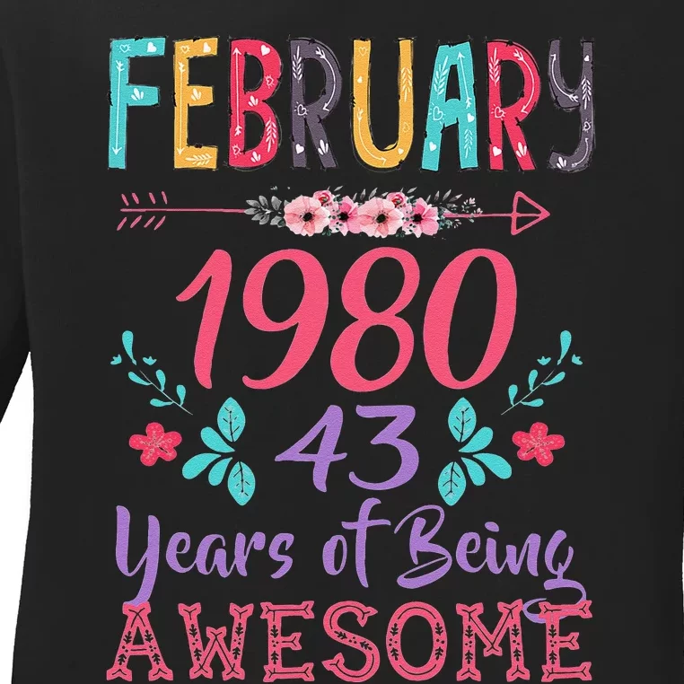 February 1980 43rd Birthday Gift 43 Years Old Ladies Long Sleeve Shirt