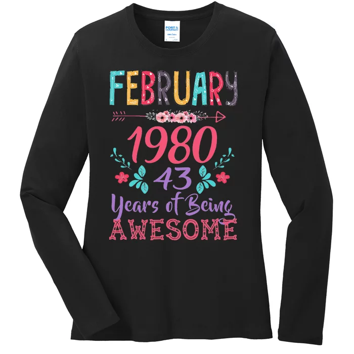 February 1980 43rd Birthday Gift 43 Years Old Ladies Long Sleeve Shirt