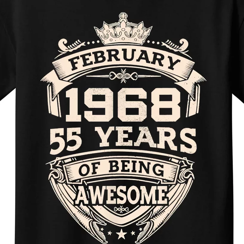 February 1968 55 Years Of Being Awesome 55th Birthday Kids T-Shirt