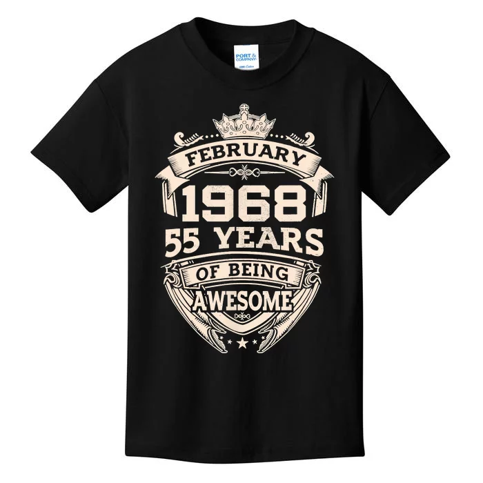 February 1968 55 Years Of Being Awesome 55th Birthday Kids T-Shirt