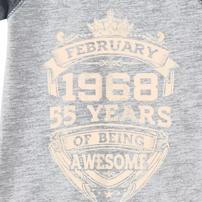 February 1968 55 Years Of Being Awesome 55th Birthday Infant Baby Jersey Bodysuit