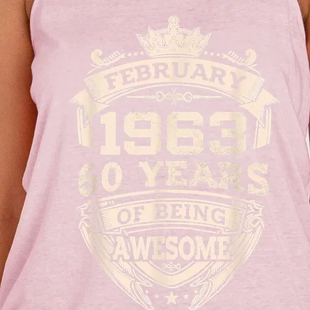 February 1963 60 Years Of Being Awesome 60th Birthday Women's Knotted Racerback Tank