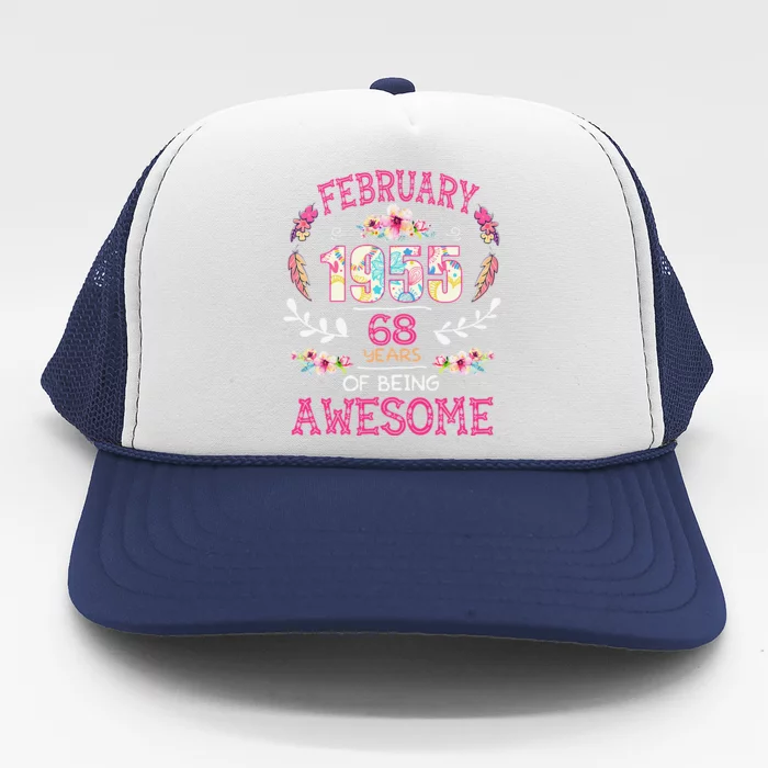 February 1955 68th Birthday Gift 68 Years Old Trucker Hat