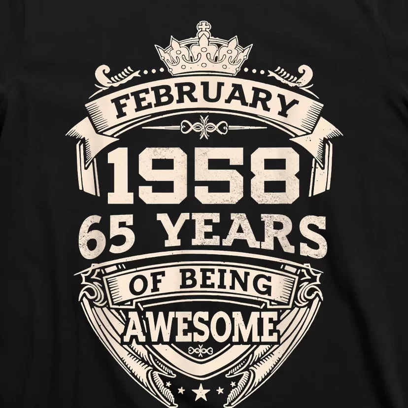 February 1958 65 Years Of Being Awesome 65th Birthday T-Shirt