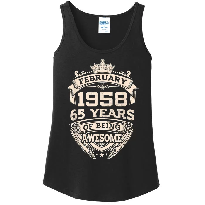 February 1958 65 Years Of Being Awesome 65th Birthday Ladies Essential Tank