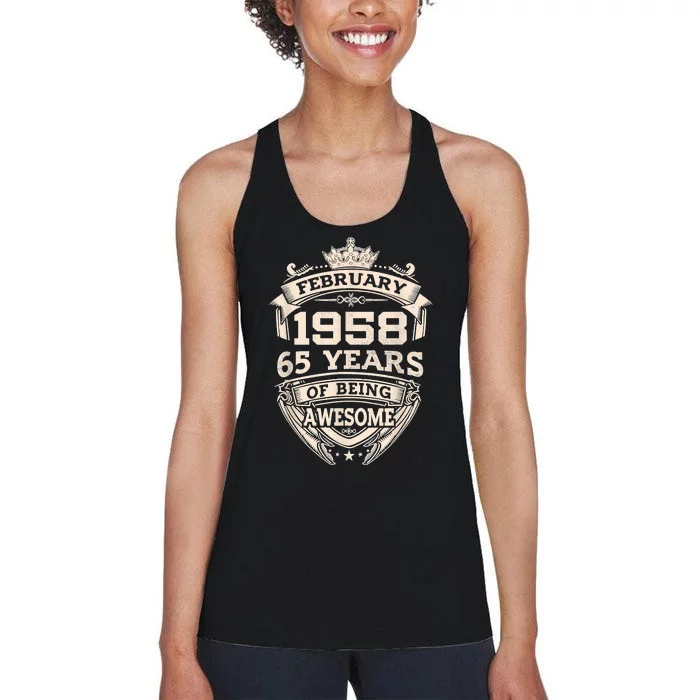 February 1958 65 Years Of Being Awesome 65th Birthday Women's Racerback Tank