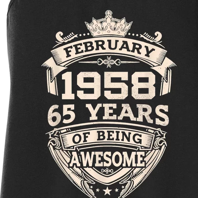 February 1958 65 Years Of Being Awesome 65th Birthday Women's Racerback Tank